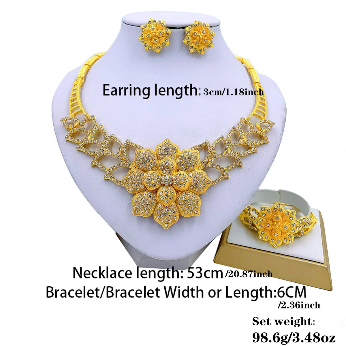 Liffly Dubai Jewelry Set for Women 24K Gold Plated Luxury Flower Necklace Earrings Bracelet Bridal Jewellery Wedding Party