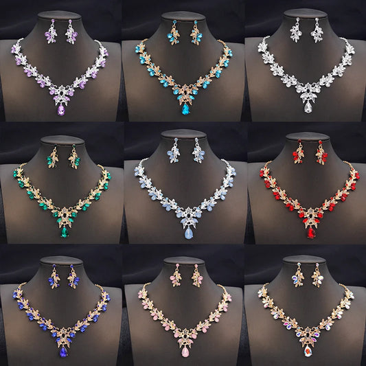 14 Color Fashion Necklace Sets for Women Waterdrop Collar Choker Necklace Earring Jewelry Set for Prom Birthday Bridal Wedding