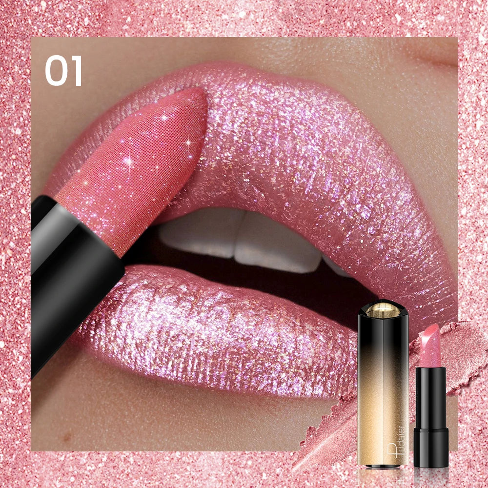 Glitter Lipstick, a pressable pearlescent lipstick, is very shiny like crushed diamond particles, smooth and long-lasting, has a