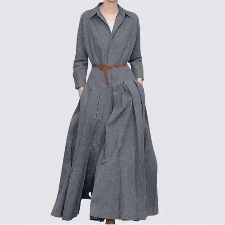Elegant Shirt Dress for Women Fashion Lapel Temperament Long Dress Spring Autumn New Casual Office Ladies Maxi Dress Modest Robe