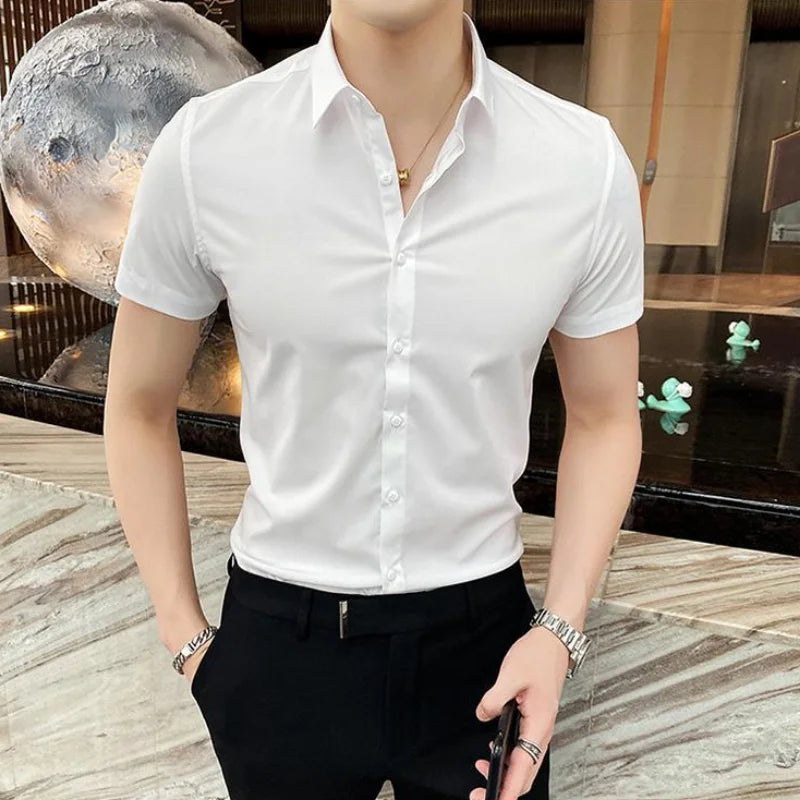 Black Man Tops Plain Shirts And Blouses For Men Short Sleeve Clothing With Collar Luxury Social Aesthetic Designer Original Cool