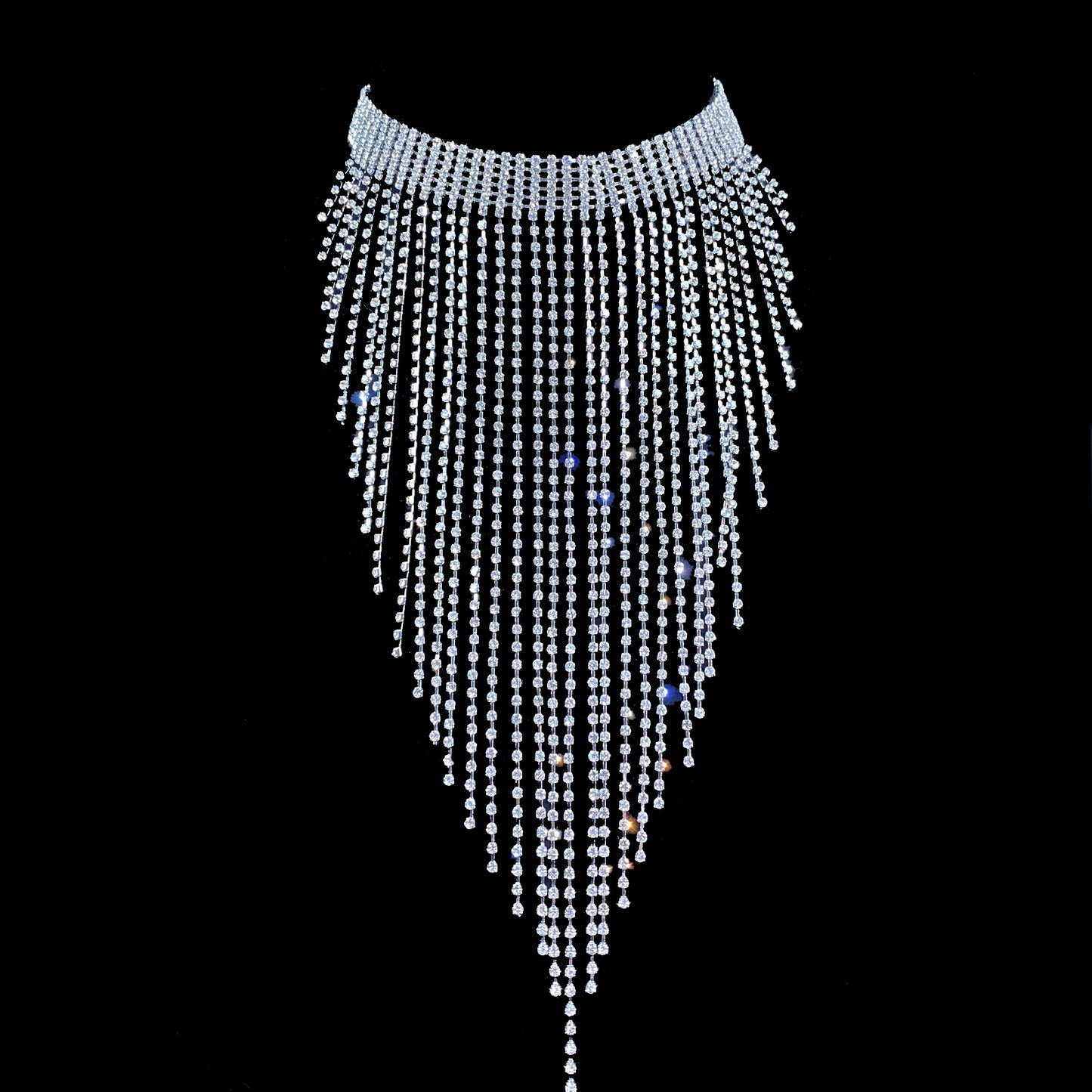 1PC Luxury Long Tassel Necklace Full of Rhinestone Ladies Crystal Necklace Banquet Party Wedding