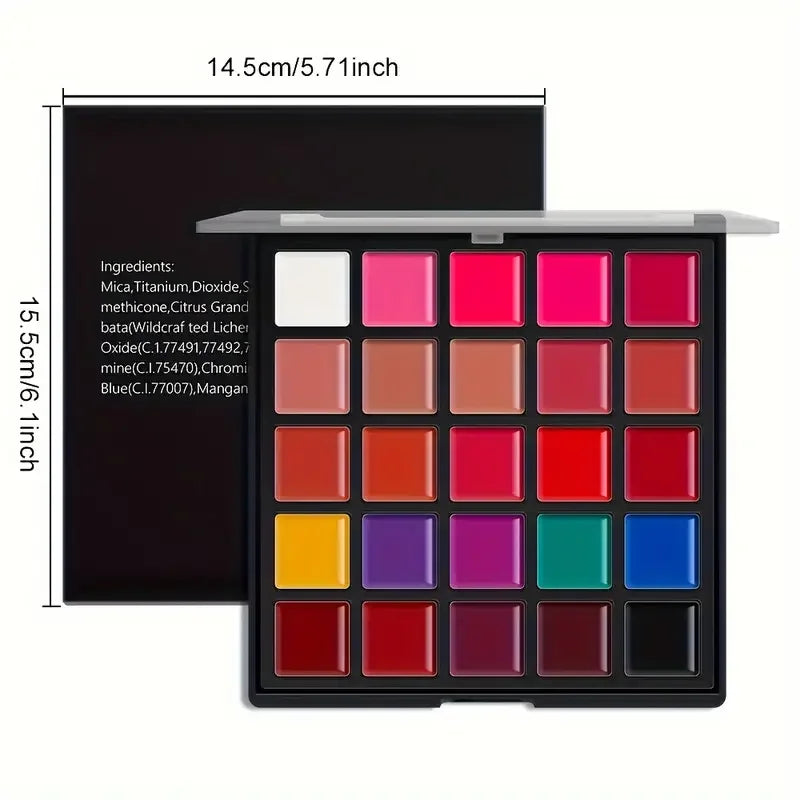 25-Color Lipstick Palette Long-Lasting 24-Hour Wear,Waterproof and Smudge-Proof,Multi-Purpose for Lips and Eyes,Valentine's Gift