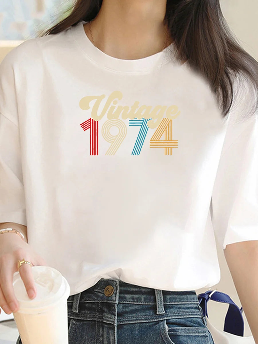 Letter 1974 Print T-Shirt for Women - Summer Comfort Top - Outdoor Short Sleeve - Fashionable Women's Clothing