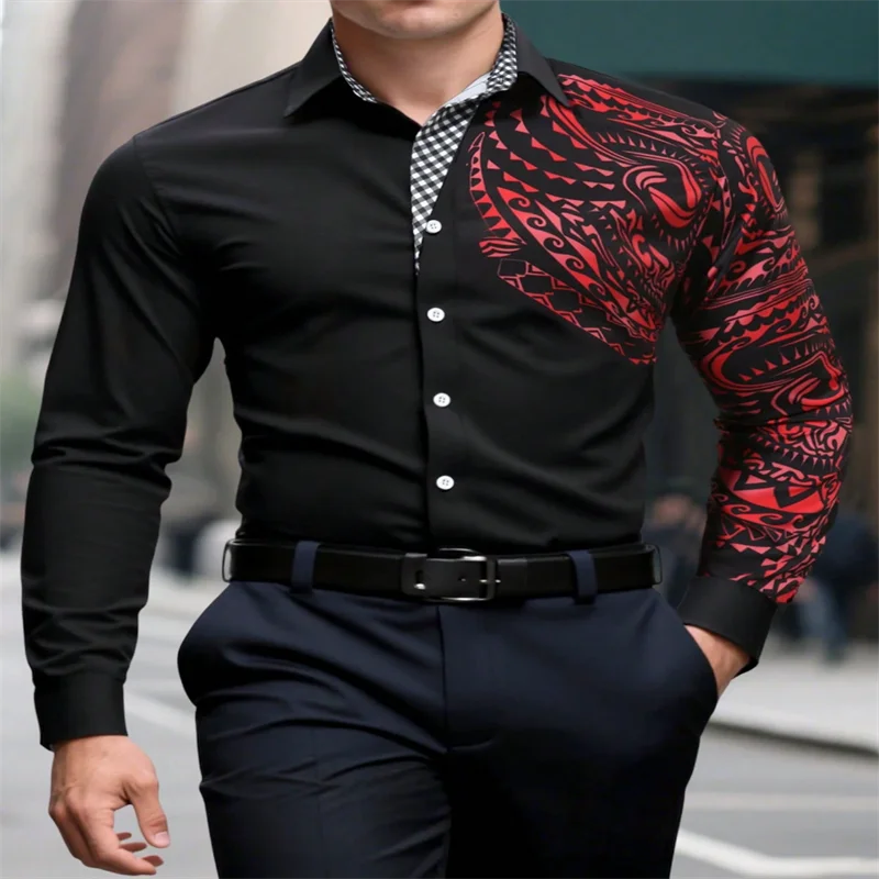 2025 New Men's Button Casual Shirt Blue Black White Wine Red Long Sleeve Lapel Spring Autumn Wedding Party Clothing 6XL