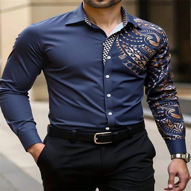 2025 New Men's Button Casual Shirt Blue Black White Wine Red Long Sleeve Lapel Spring Autumn Wedding Party Clothing 6XL