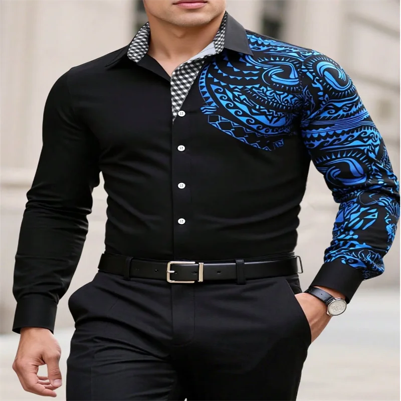 2025 New Men's Button Casual Shirt Blue Black White Wine Red Long Sleeve Lapel Spring Autumn Wedding Party Clothing 6XL