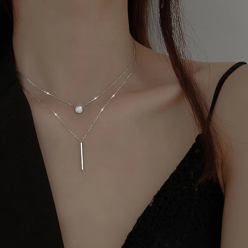 Popular Fashion Double Layer Pendant Necklace For Women Clavicle Chain Luxury Jewelry Chokers Accessories Gift 2022 New