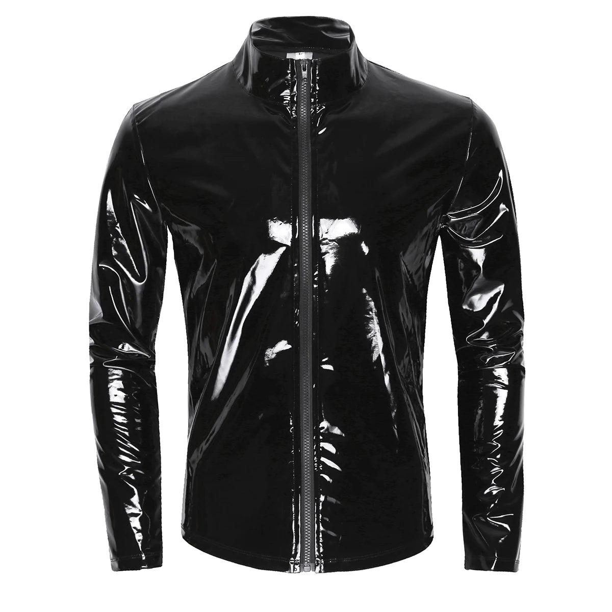 Fashion Nightclub Wear Men Men's Dress Shirts Trend Wet Look Patent Leather Long Sleeve Slim Fit T-shirt Top Coat Cosplay