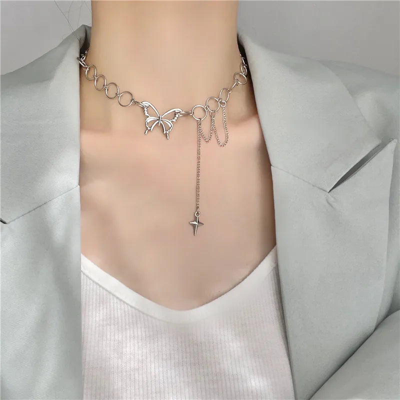 Layered Chain Necklace Neck Chains Lock Pendant Jewelry For Women Punk Choker Padlock Goth Jewelry Grunge Aesthetic Accessories