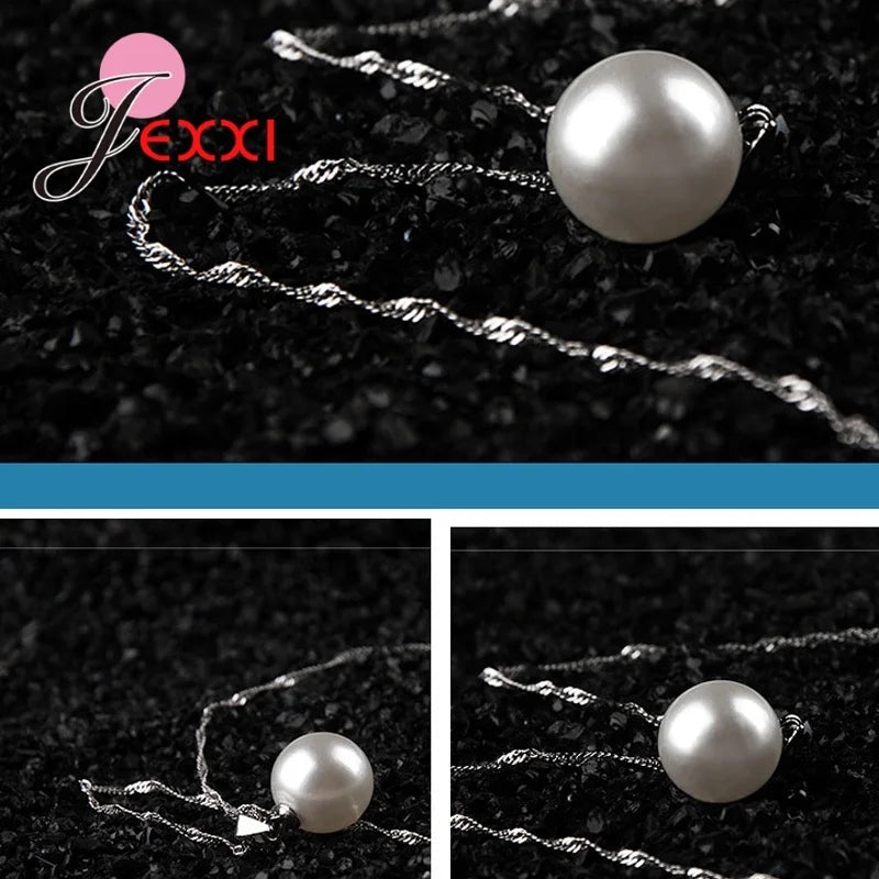 925 Sterling Silver Jewelry Set Earring Necklace Exquisite Polished Pearls Ornaments for Woman Wedding Accessories