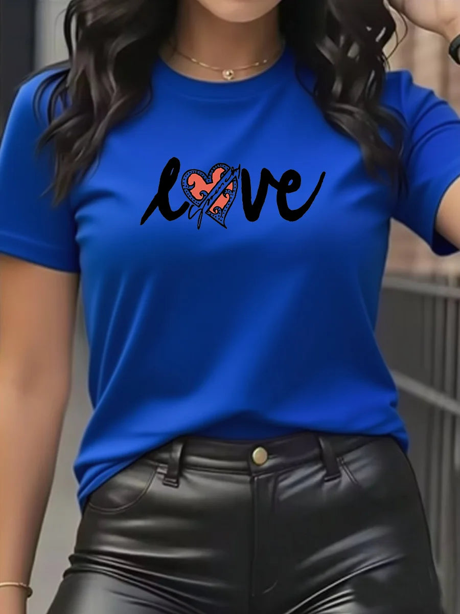Summer women's fashionable 100% cotton comfortable casual LOVE letter pattern sports round-neck short-sleeved T-shirt top