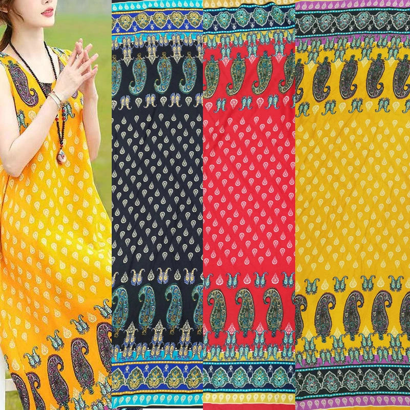 Summer Printed Rayon Fabric Soft Comfortable By The Meter for Women\'s Dress Shirts Diy Sewing Cloth Flowers Breathable Green