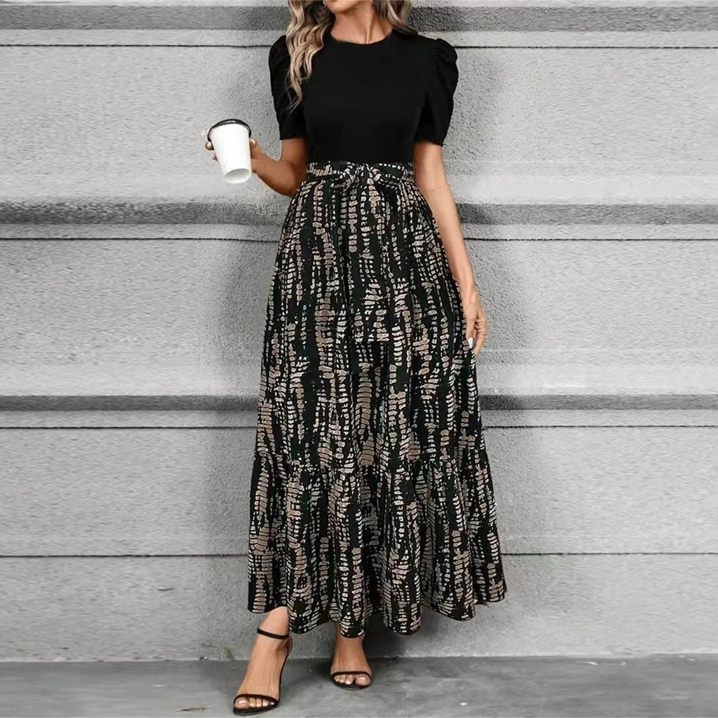 Dresses Elegant Office Lady Outfits A-line Lace-up Slim Fit Waist Ruffle Hem Skirt Women Dress Summer vestidos de mujer casuales