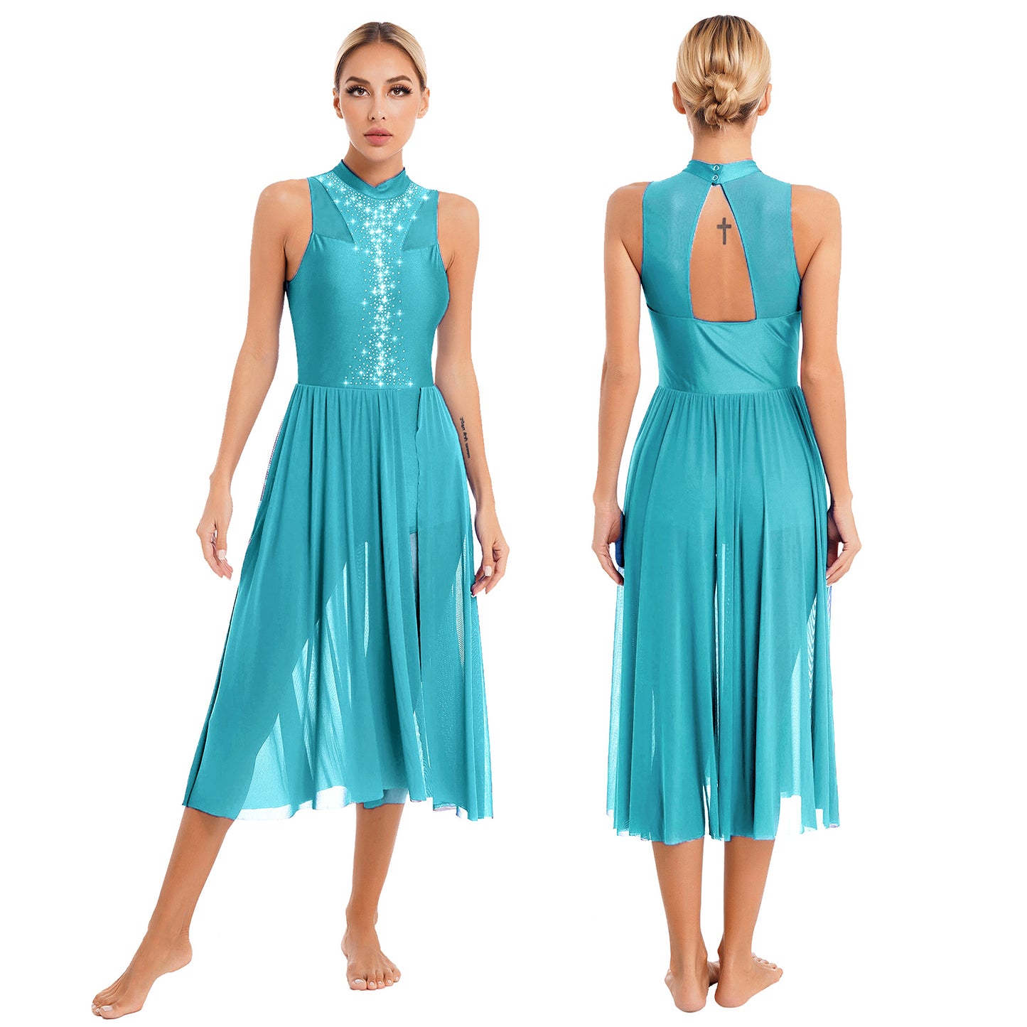 Womens Lyrical Dance Long Dress Cutout Back Full Length Overlay Leotard Costume Lady Latin Rumba Tango Maxi Dress Dancewear