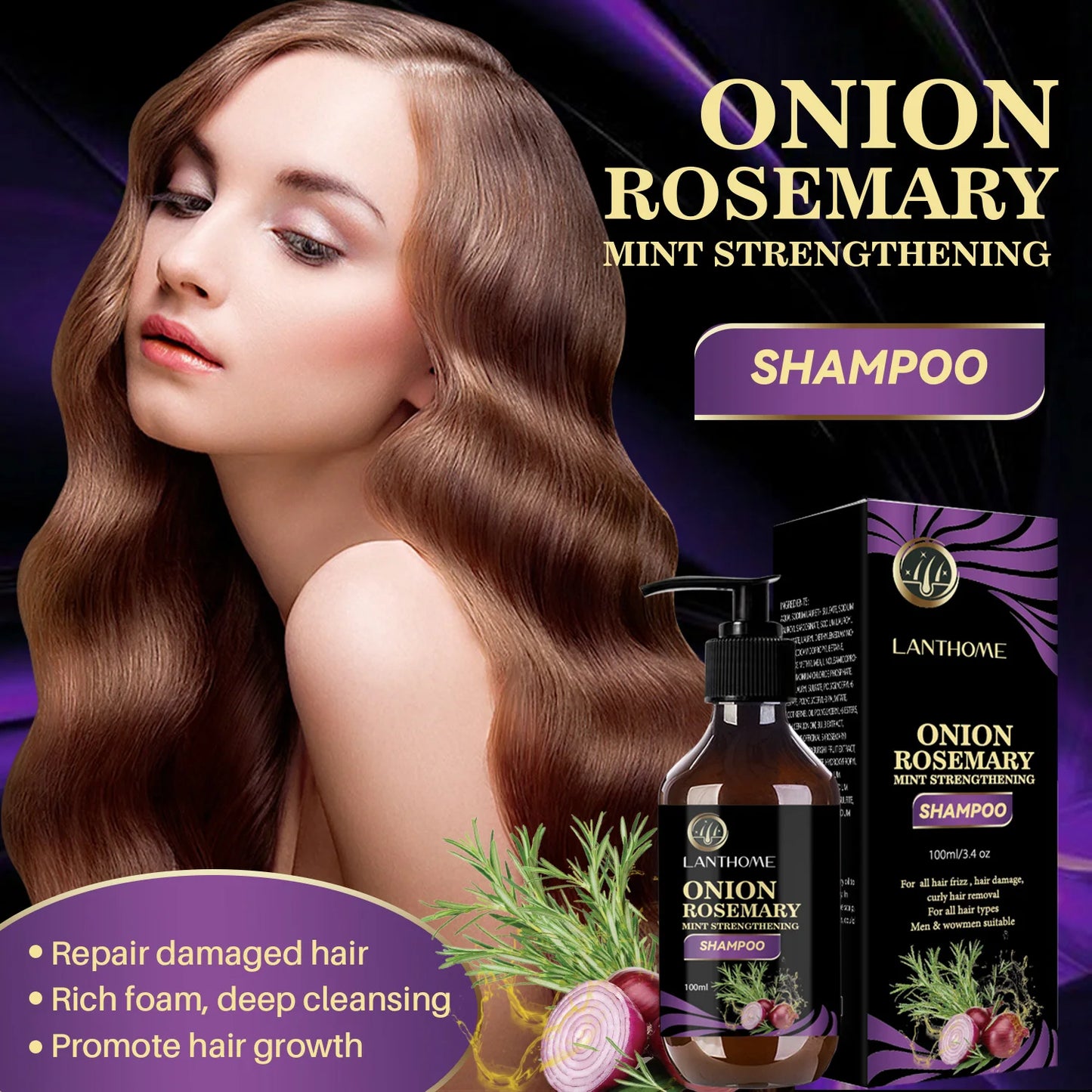 100ML Hair Shampoo For Fast Hair Growth Rosemary Onion Shampoo 30ML Spray Anti Hair Loss Effective Within 7 Day Hair Growth