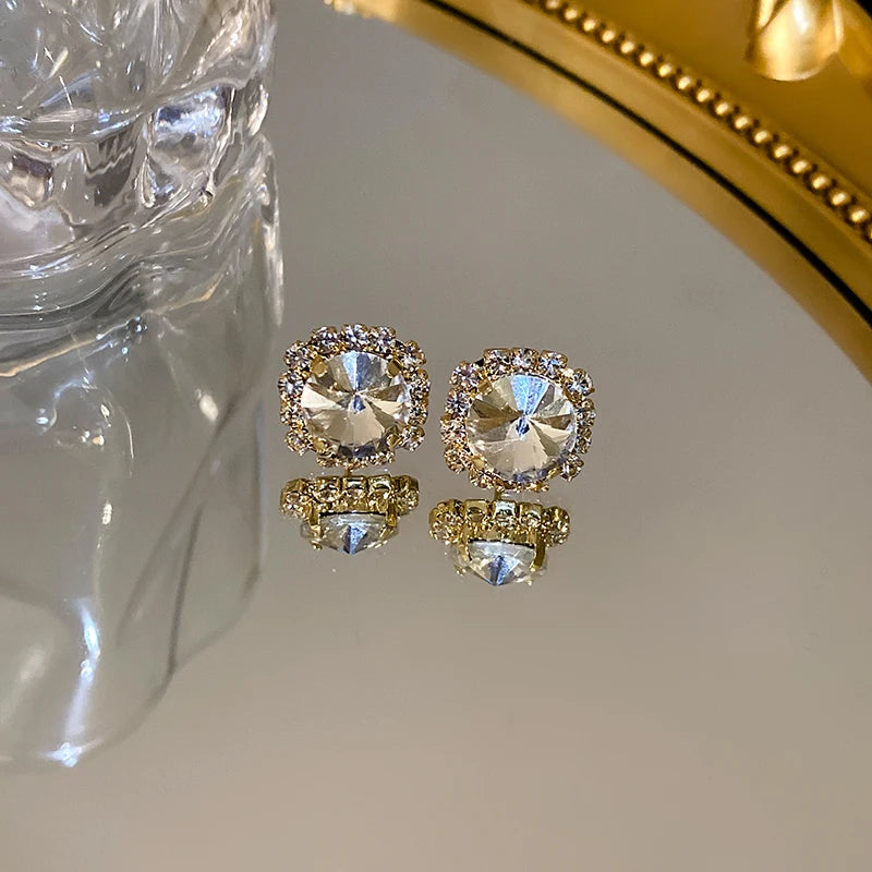 DREJEW Inlaid Green Crystal Necklaces Stud Earrings Jewelry Set For Women Luxury Necklace and Earring with Rhinestones For Party