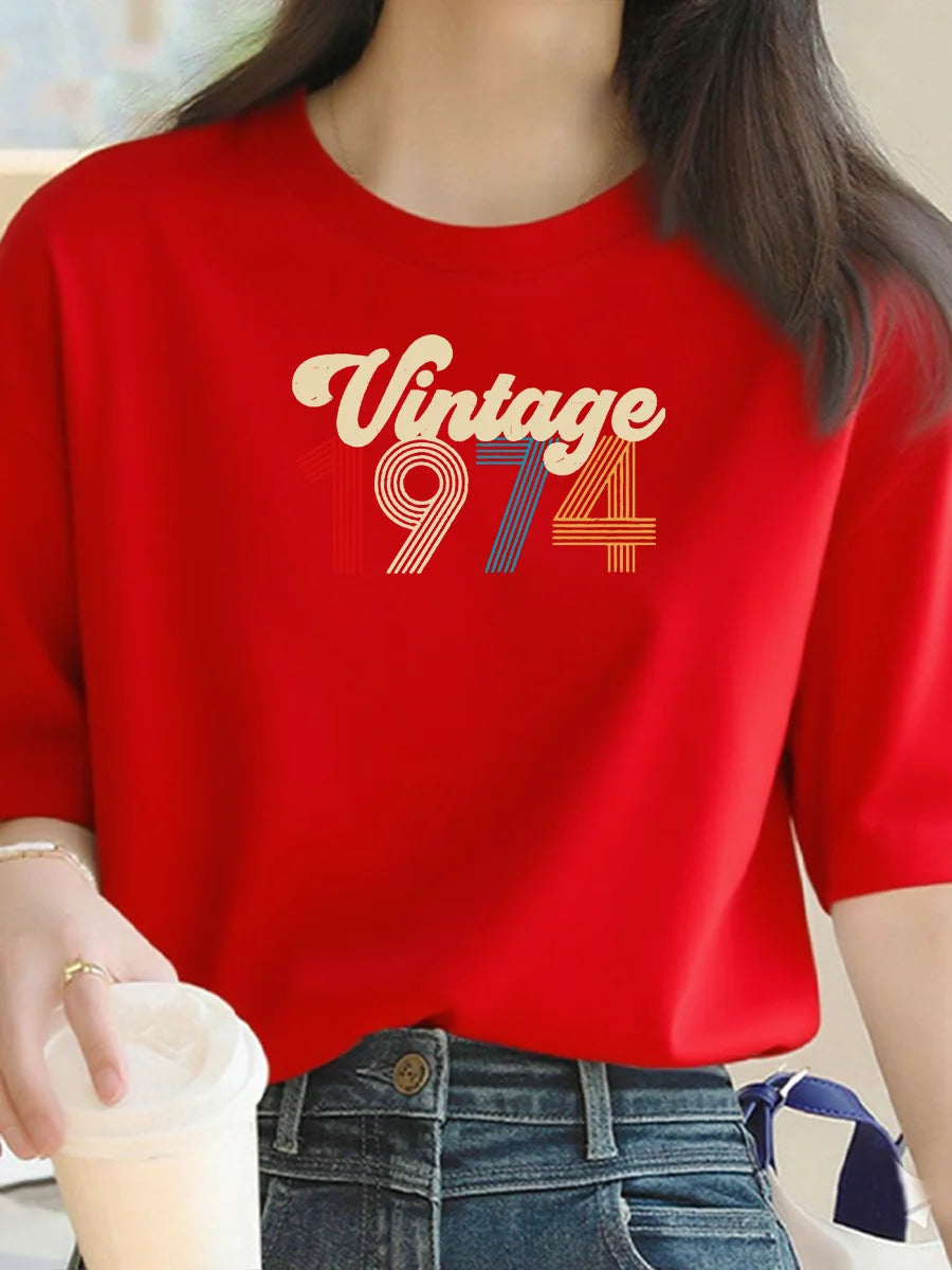 Letter 1974 Print T-Shirt for Women - Summer Comfort Top - Outdoor Short Sleeve - Fashionable Women's Clothing