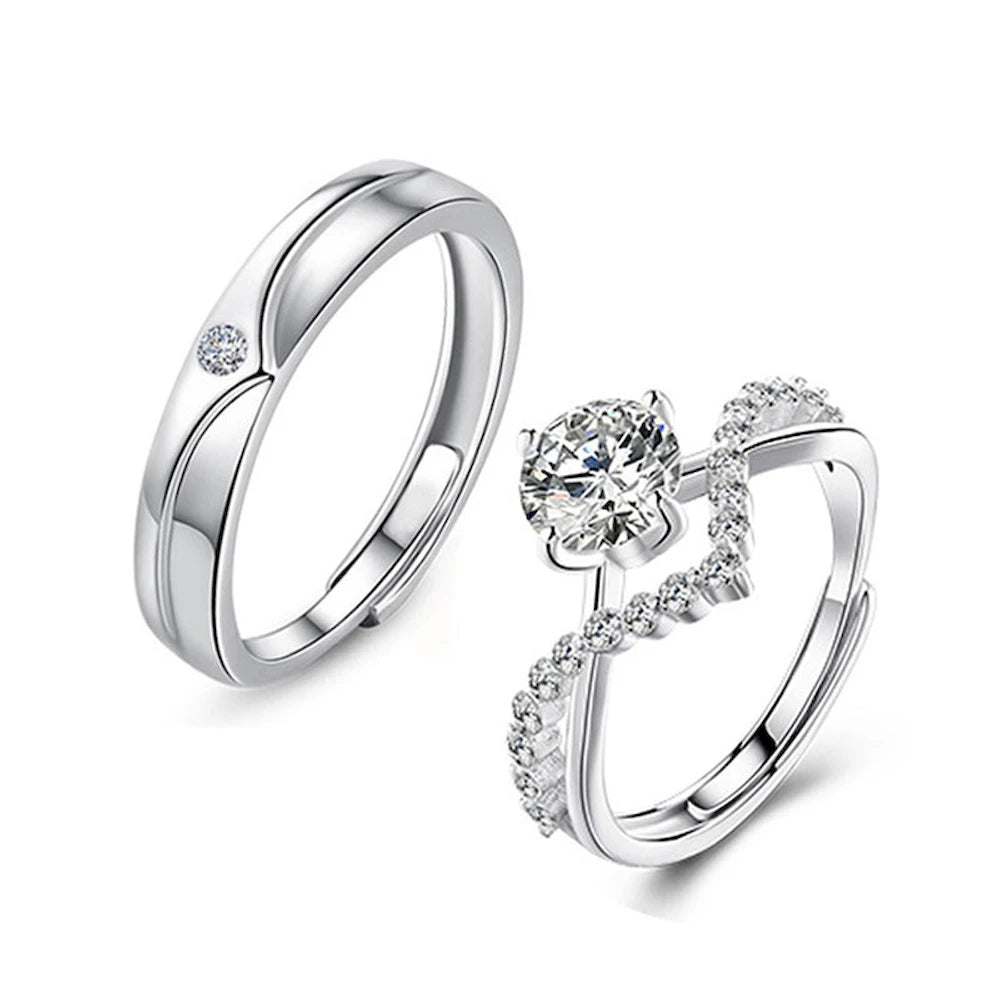V-Shape 1 Ct. Adjustable Couple Ring Copper Plated Platinum Men Women 2 PCS Overlap Opening Wedding Finger Jewelry Drop Shipping