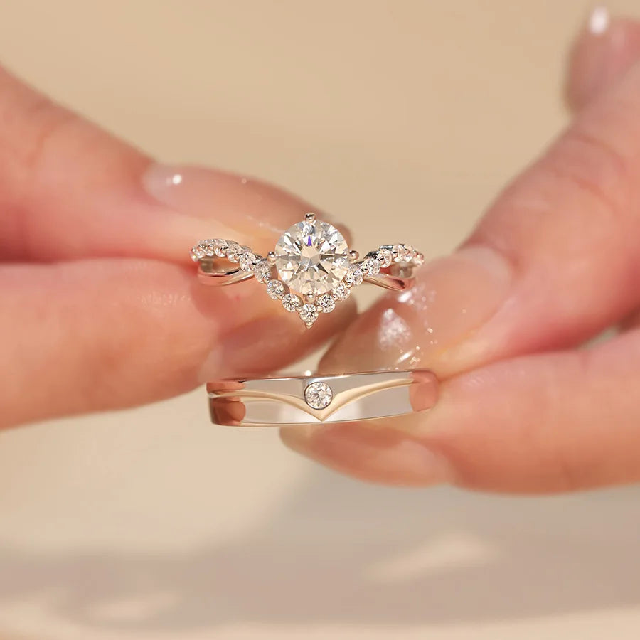 V-Shape 1 Ct. Adjustable Couple Ring Copper Plated Platinum Men Women 2 PCS Overlap Opening Wedding Finger Jewelry Drop Shipping