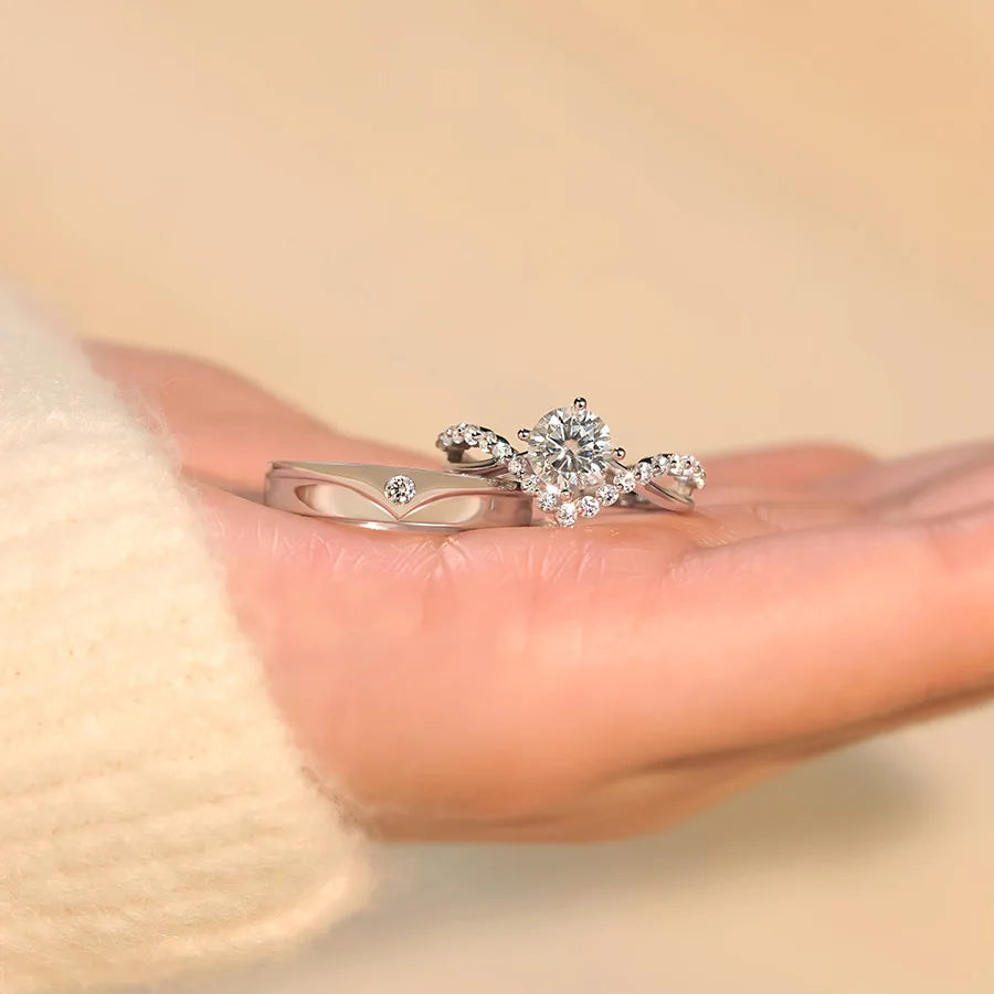 V-Shape 1 Ct. Adjustable Couple Ring Copper Plated Platinum Men Women 2 PCS Overlap Opening Wedding Finger Jewelry Drop Shipping