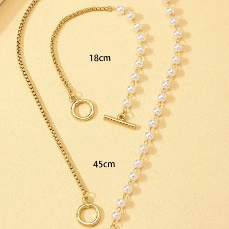 Bracelet Necklaces Jewelry Set Fashion Elegant Design Splicing Pearl Chain Light Luxury Jewelry Set for Women Серьги Женские