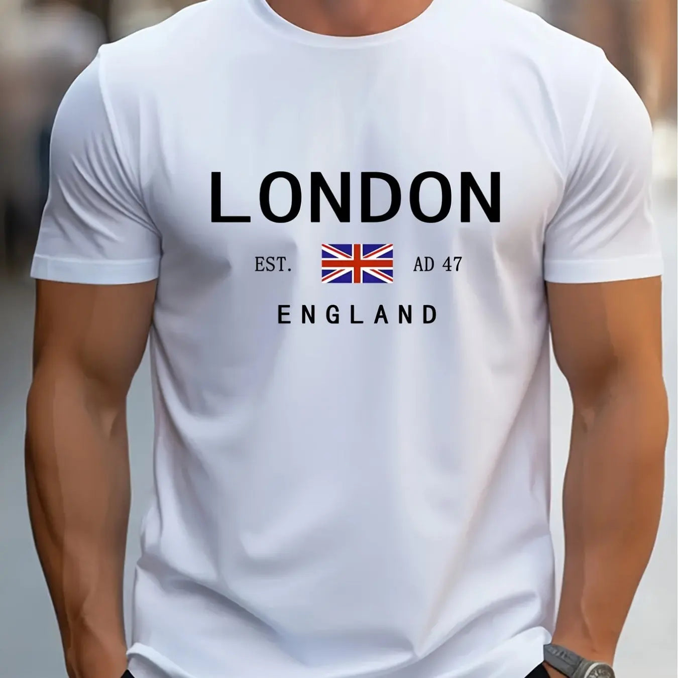 Summer men's 100% pure cotton casual loose plus size London England pattern printed round neck short sleeved T-shirt top