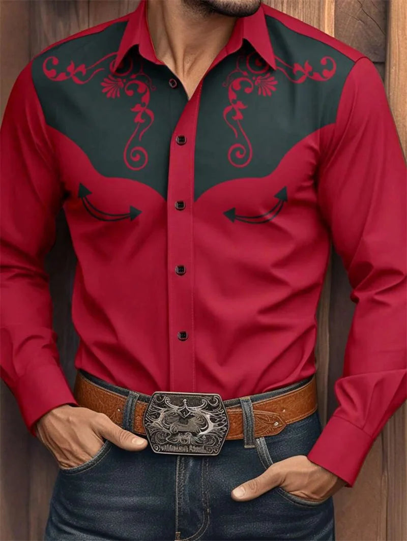 2025 men's shirt business button shirt summer long sleeved lapel vacation shirt fashionable temperament casual top