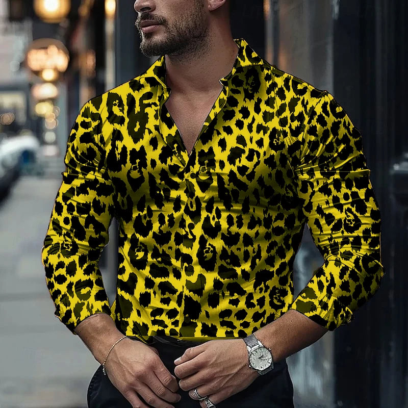 Fashion Men's Long-sleeved Shirts Leopard Pattern 3D Printed Single-breasted Shirts Casual Party Shirts Tops Men's Clothing