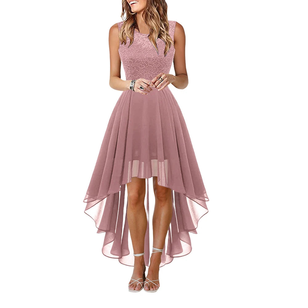 Lady Evening Gowns Dress Plus Size Formal Occas Lace Sleeveless Dress Elegant Solid Fashion Wedding Party Female Dresses