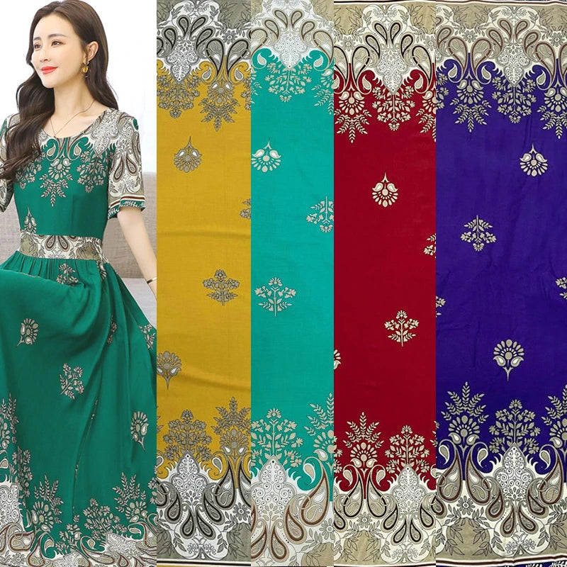 Summer Printed Rayon Fabric Soft Comfortable By The Meter for Women\'s Dress Shirts Diy Sewing Cloth Flowers Breathable Green