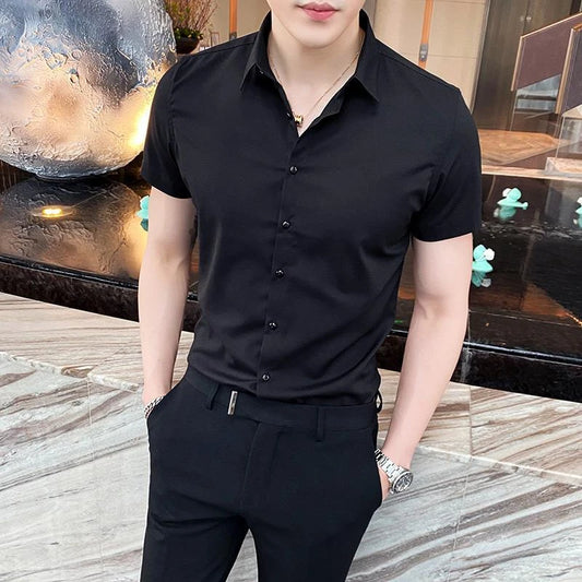 Black Man Tops Plain Shirts And Blouses For Men Short Sleeve Clothing With Collar Luxury Social Aesthetic Designer Original Cool
