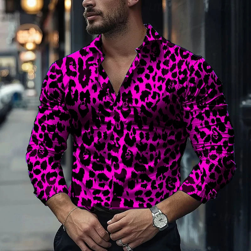 Fashion Men's Long-sleeved Shirts Leopard Pattern 3D Printed Single-breasted Shirts Casual Party Shirts Tops Men's Clothing