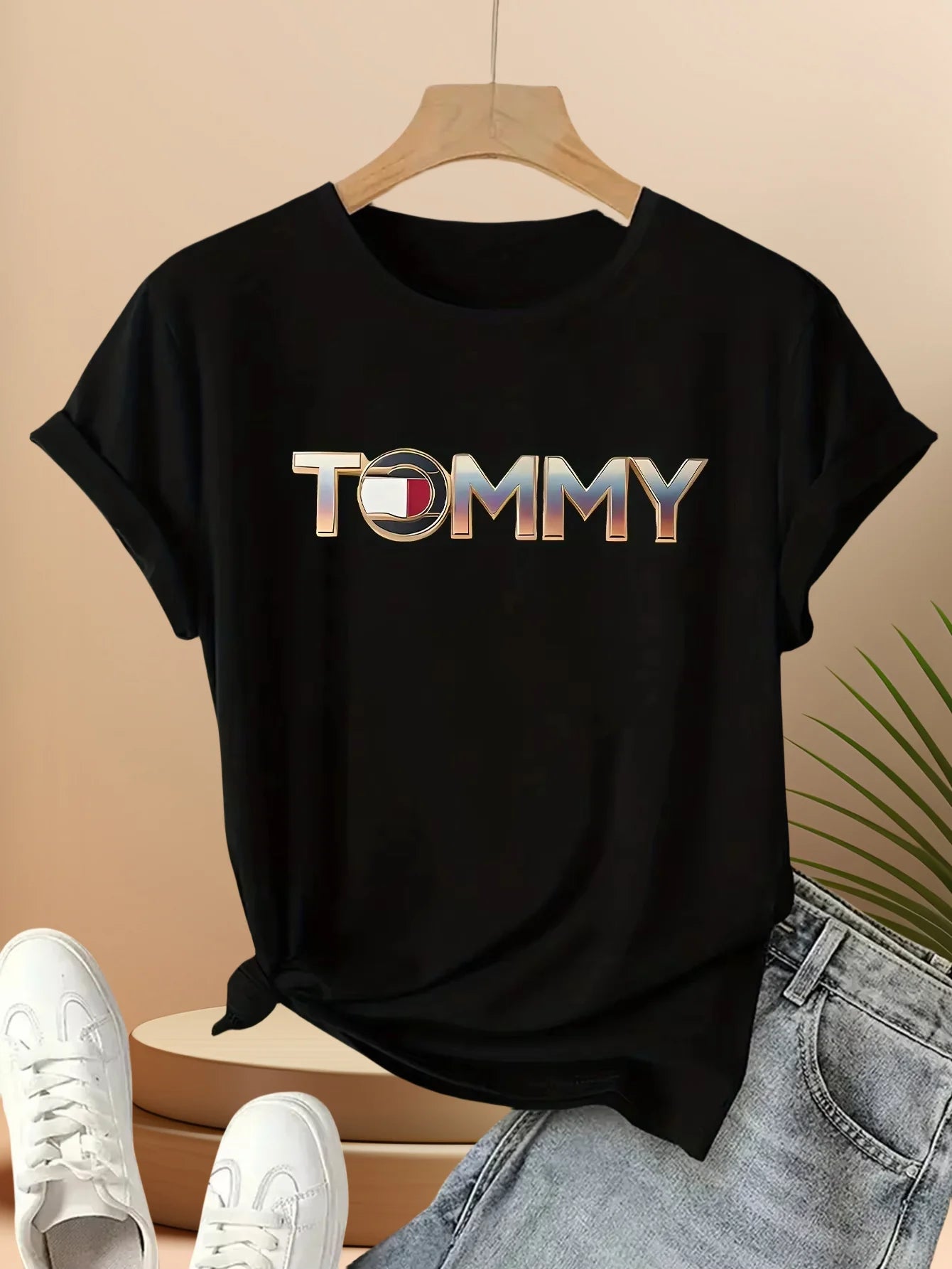 2025 New All-Season Comfort Women's Printed Cotton T-Shirt - Casual Crew Casual Street Clothing Women's Fashion Top T-Shirt