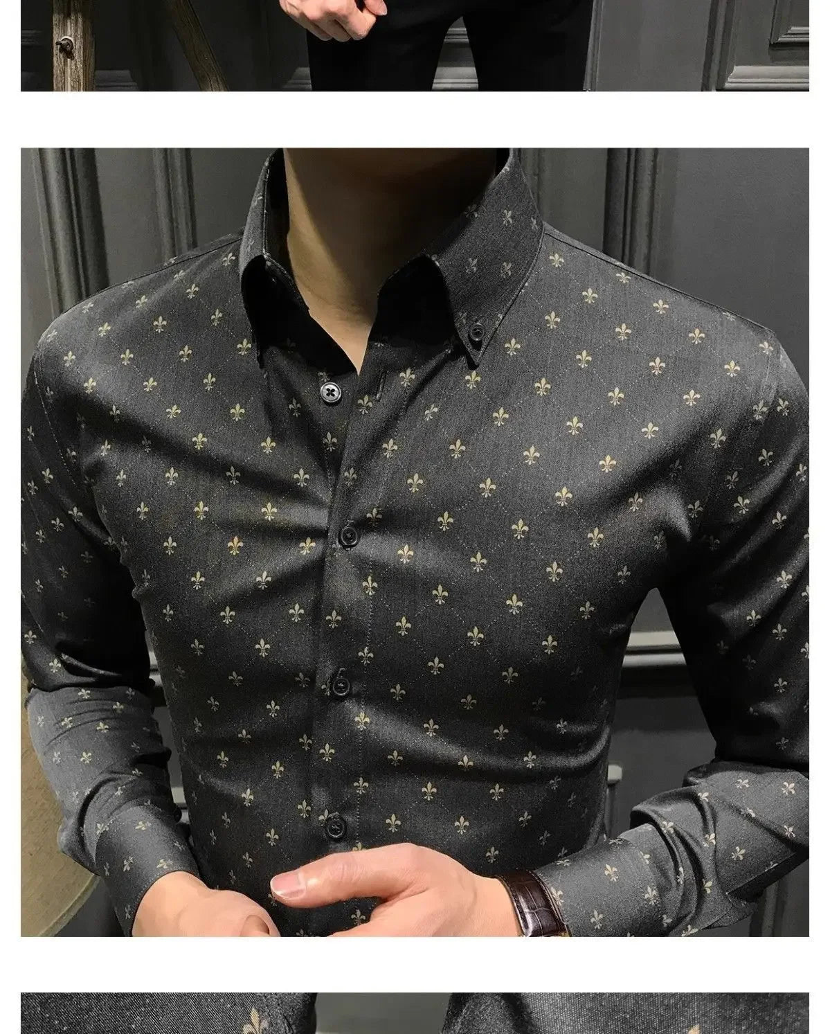 New Spring Autumn Printed Fashionable Men's Long-sleeved Shirts Slim Shirts Trendy Casual Business Tops No Ironing Anti-wrinkle