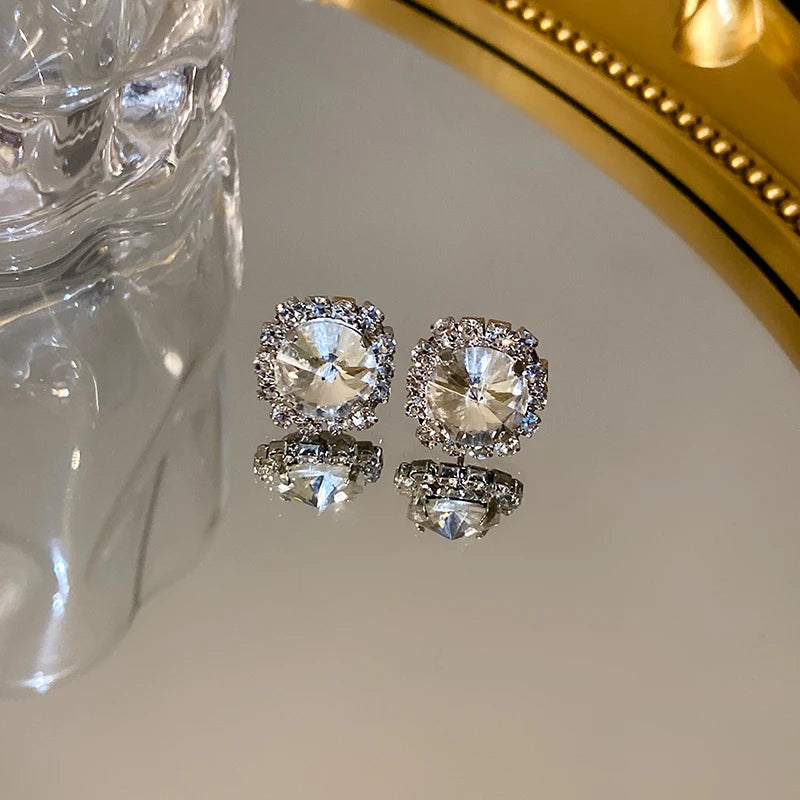 DREJEW Inlaid Green Crystal Necklaces Stud Earrings Jewelry Set For Women Luxury Necklace and Earring with Rhinestones For Party