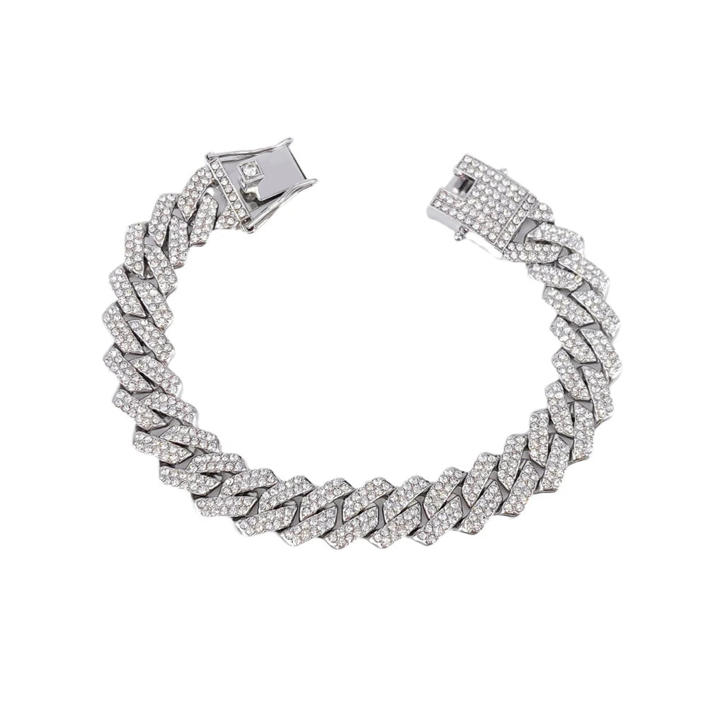 Fashion Men Cuban Link Iced Out Necklace 14MM width Rhinestones Chain Rapper CZ Cuban Chain Necklace Hip Hop Birthday Jewelry