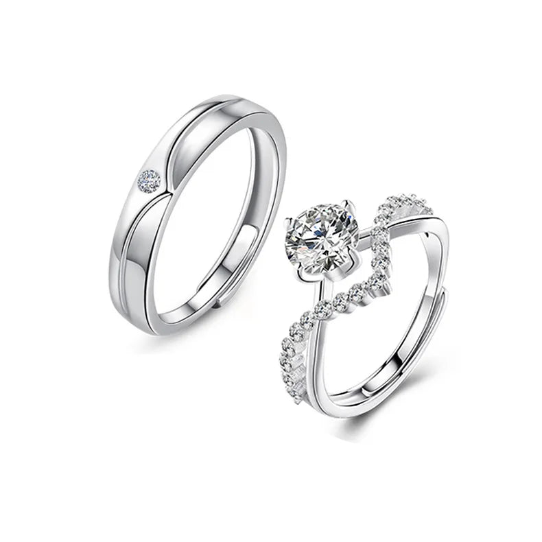 V-Shape 1 Ct. Adjustable Couple Ring Copper Plated Platinum Men Women 2 PCS Overlap Opening Wedding Finger Jewelry Drop Shipping