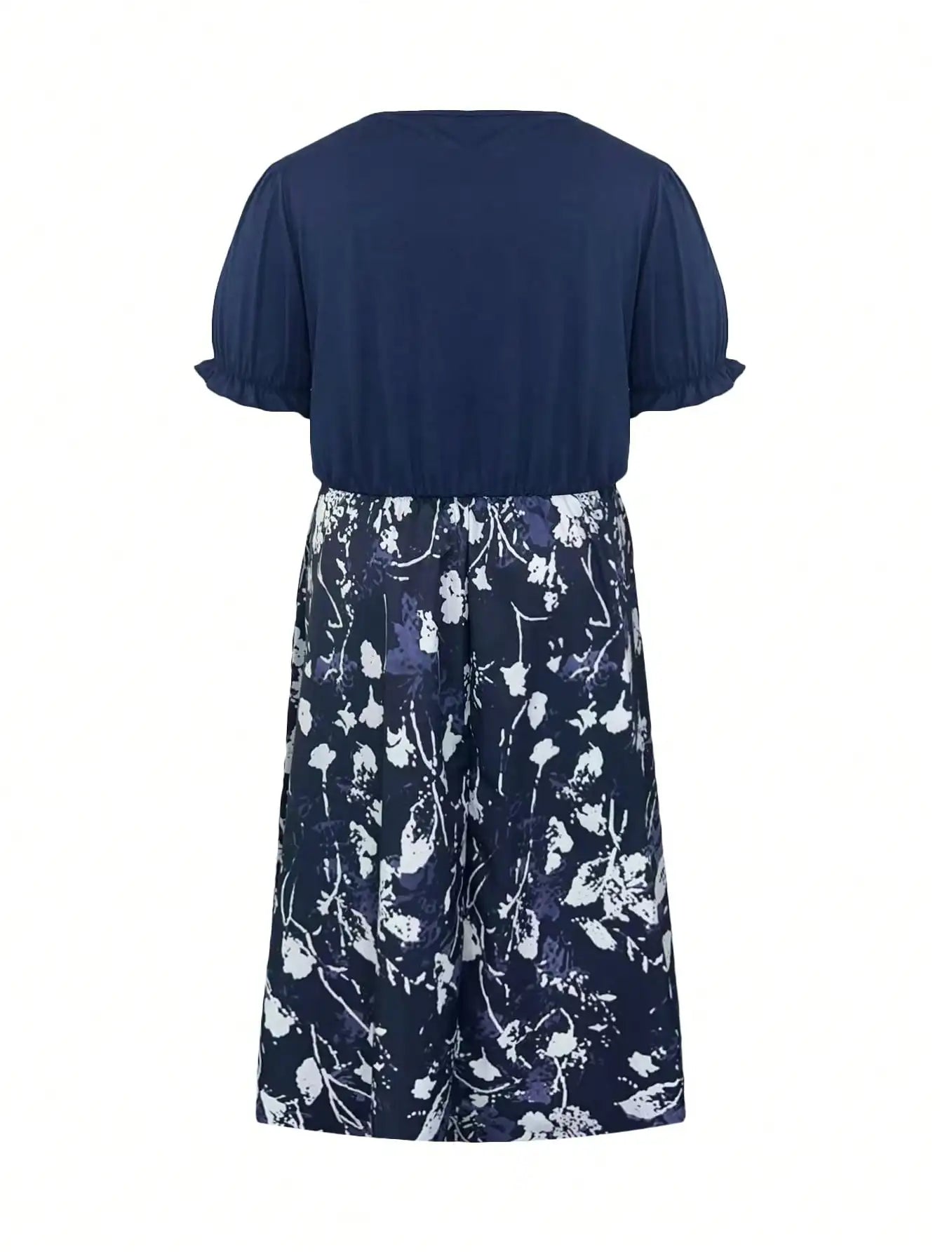 Plus Size 1XL-5XL Women's Round Neck Ruffled Sleeve Long Dress Ladies Fashion Elegant Short Sleeve Dress for Spring & Summer