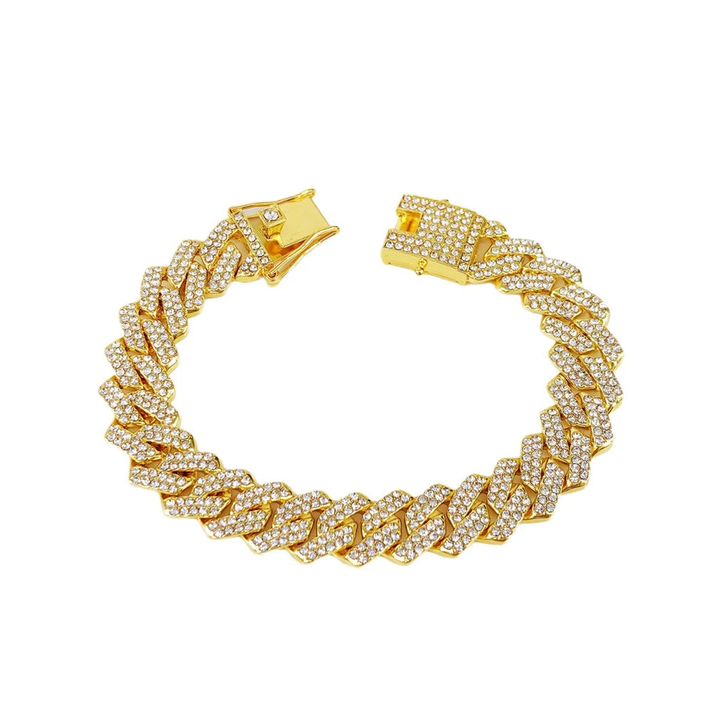 Fashion Men Cuban Link Iced Out Necklace 14MM width Rhinestones Chain Rapper CZ Cuban Chain Necklace Hip Hop Birthday Jewelry