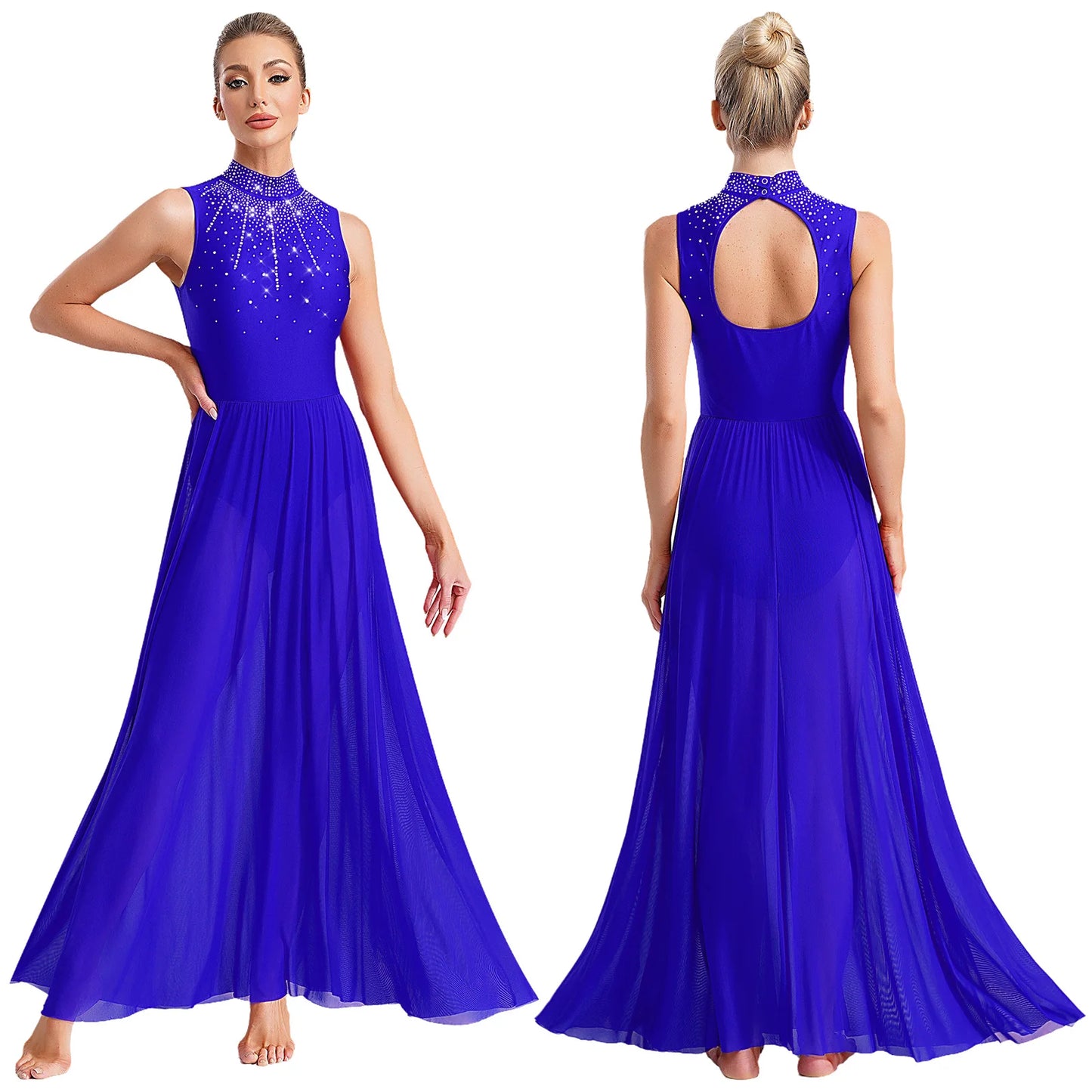 Womens Lyrical Dance Long Dress Cutout Back Full Length Overlay Leotard Costume Lady Latin Rumba Tango Maxi Dress Dancewear