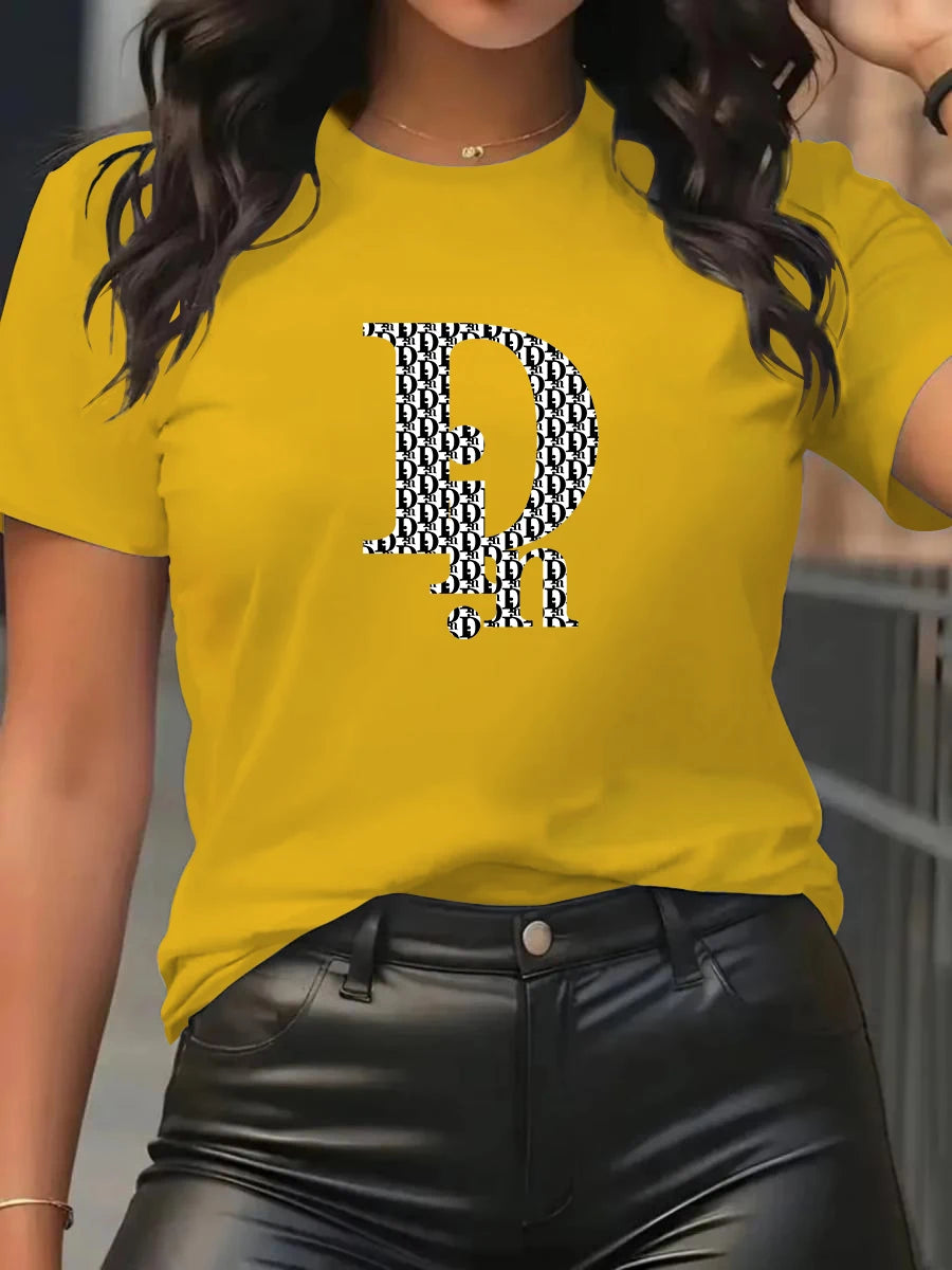 Din Women's T-Shirt Fashion Casual Crew Neck Short Sleeve Cotton Tees Tops Summer Streetwear Luxury Brand T-shirt