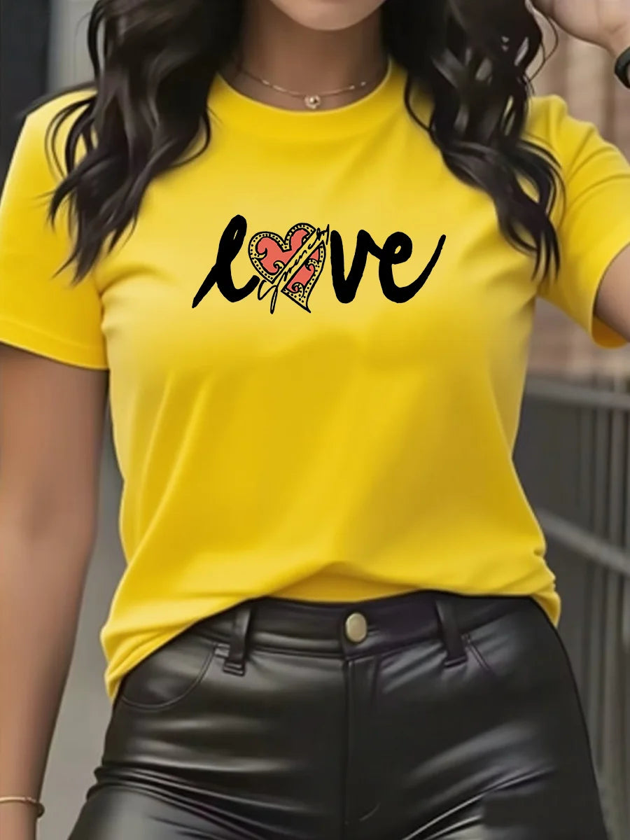 Summer women's fashionable 100% cotton comfortable casual LOVE letter pattern sports round-neck short-sleeved T-shirt top