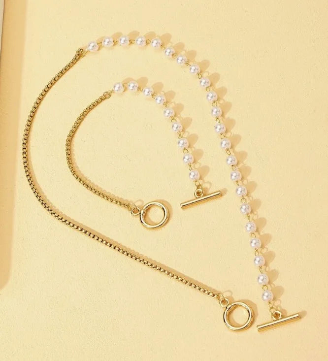 Bracelet Necklaces Jewelry Set Fashion Elegant Design Splicing Pearl Chain Light Luxury Jewelry Set for Women Серьги Женские