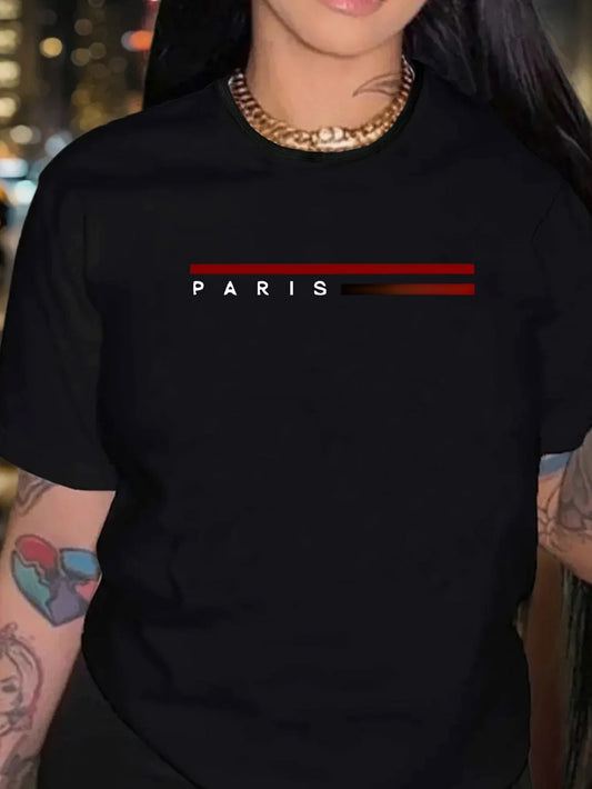 Polyester Spandex Versatile Summer Outfits Versatile Tshirt|Paris Shirt|Stretchy Women'S Print Casual Crew Sleeve Comfortable