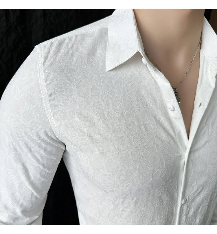 Camisas De Hombre Men Fashion Long Sleeve Jacquard Shirt High Quality Luxury Business Slimming Social Elegant Dress Casual Shirt