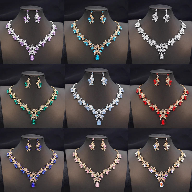 14 Color Fashion Necklace Sets for Women Waterdrop Collar Choker Necklace Earring Jewelry Set for Prom Birthday Bridal Wedding