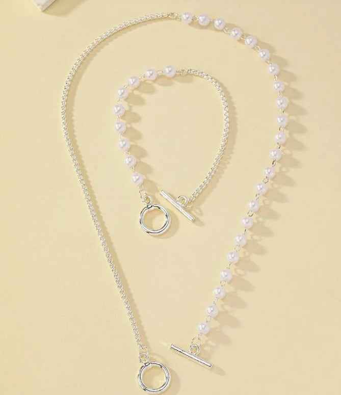 Bracelet Necklaces Jewelry Set Fashion Elegant Design Splicing Pearl Chain Light Luxury Jewelry Set for Women Серьги Женские