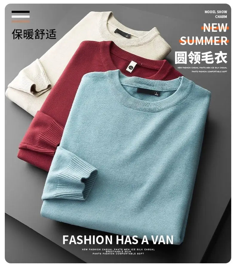 Sweater Men's Young Knitted Solid Color Casual Pullover Round Neck Sweaters