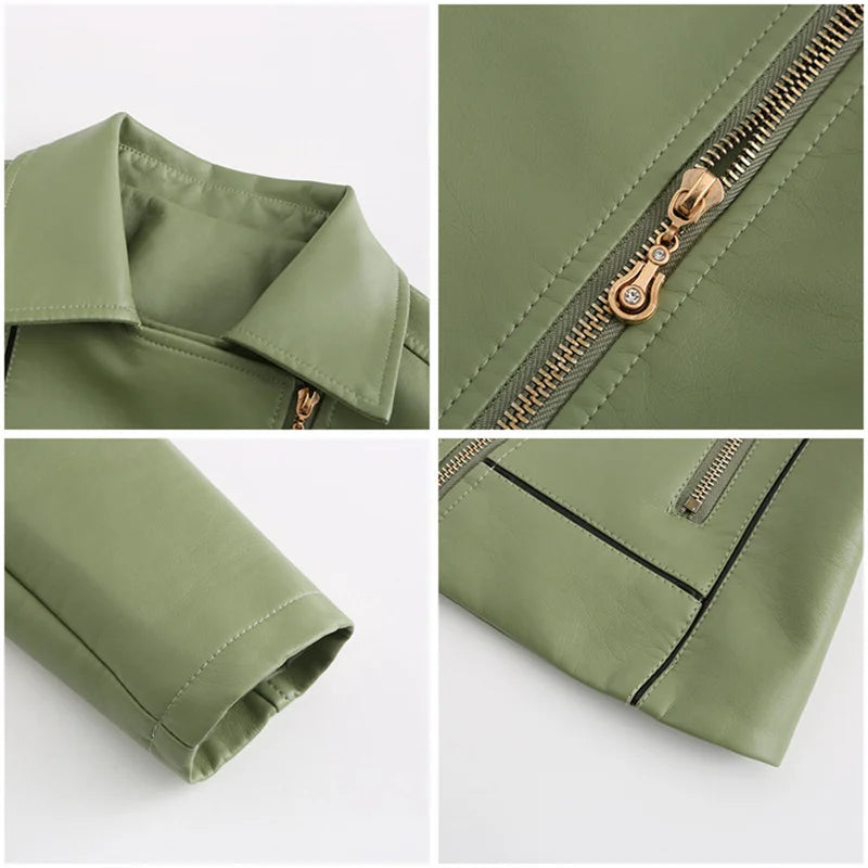 Red PU Faux Leather Jacket Women fashion Casual Biker Jackets Outwear Female Tops spring and autumn Black Leather Jacket Coat